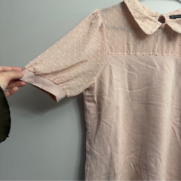 5/$20 Adrianna Papell Blush Sheer Polka Dot Blouse - Picture 2 of 7